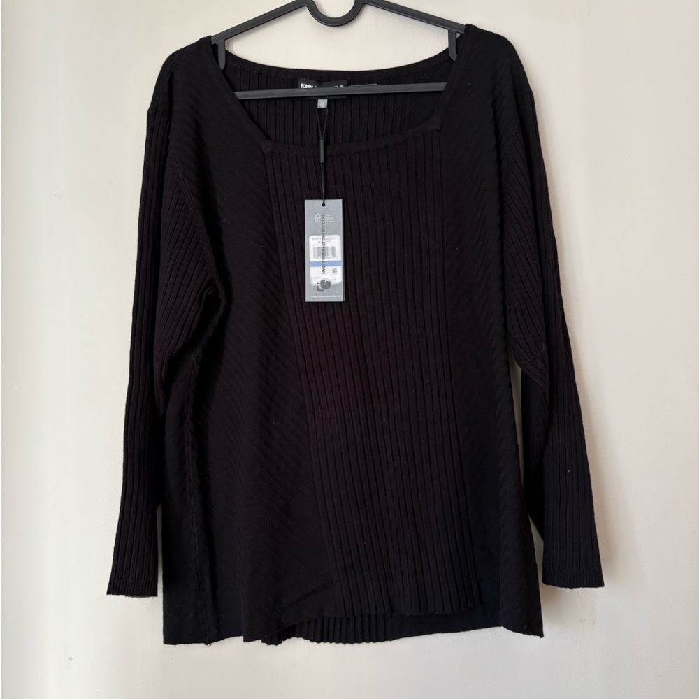 Karl Lagerfeld Black Ribbed Long Sleeve Top NWT XL